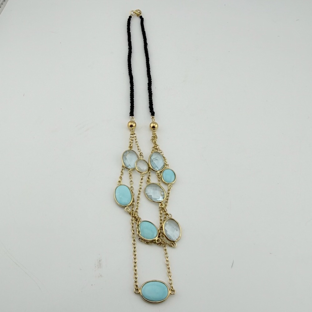 GS Layered Necklace Gold Tone 925 Sterling Silver Beaded Multi-Strand Excellent